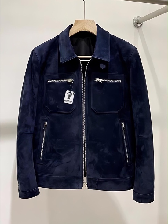 Other - Men's Navy Suede Zip Front Jacket